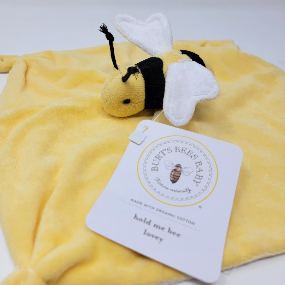 NWT Burt's Bees Baby Yellow Hold Me Bee Lovey Organic Cotton Security Blanket